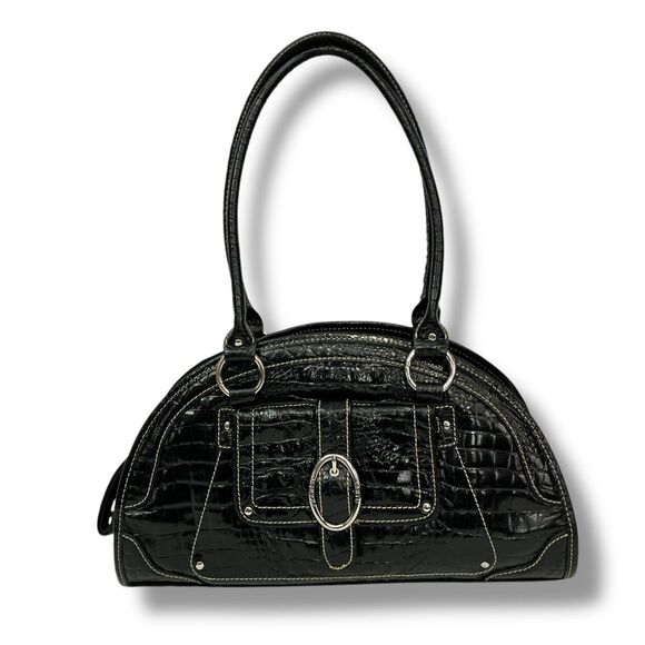 Franco Sarto FRANCO Black Crocodile Alligator Embossed Handbag Shoulder Bag - Picture 1 of 10